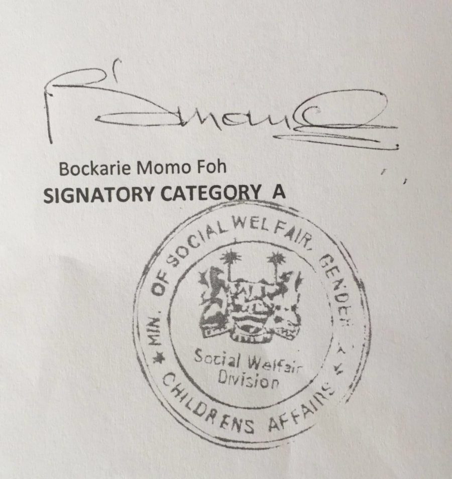 stamp on letter signed by senior official The Sierra Leone